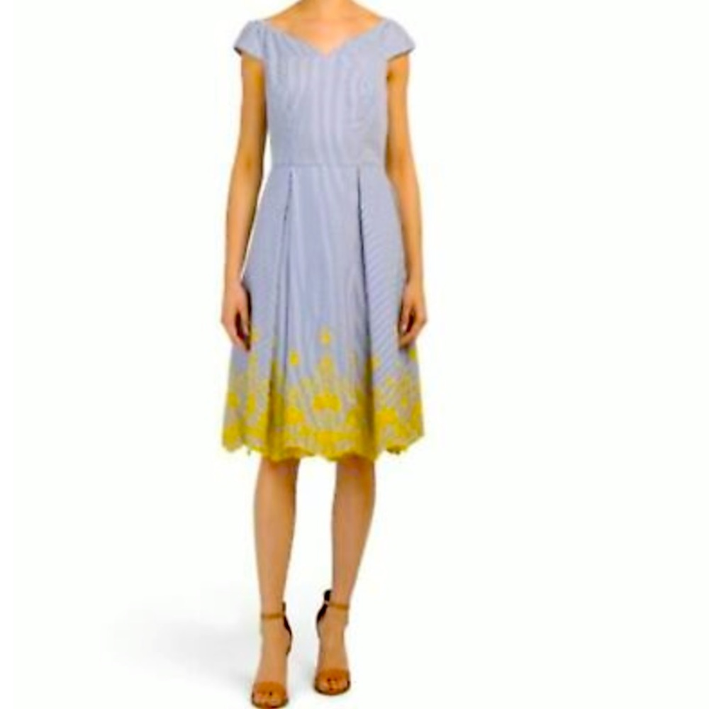 🆕 Nicole Miller Blue Striped Embroidered Dress